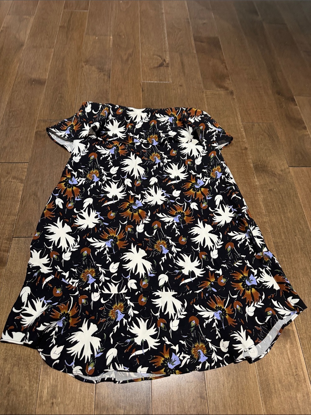 A.L.C. Black Floral Shift Dress with White, Brown & Lavender Accents
